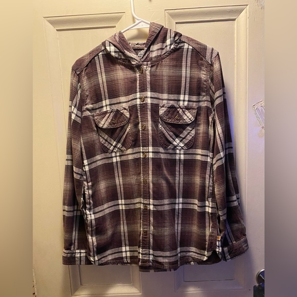Carhartt long sleeves button down, hooded flannel shirt, like new, medium size - Picture 1 of 14